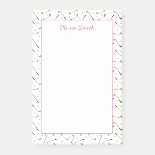 かわいいパーソナライズされたゴルフ柄の女性 ポストイット (正面)