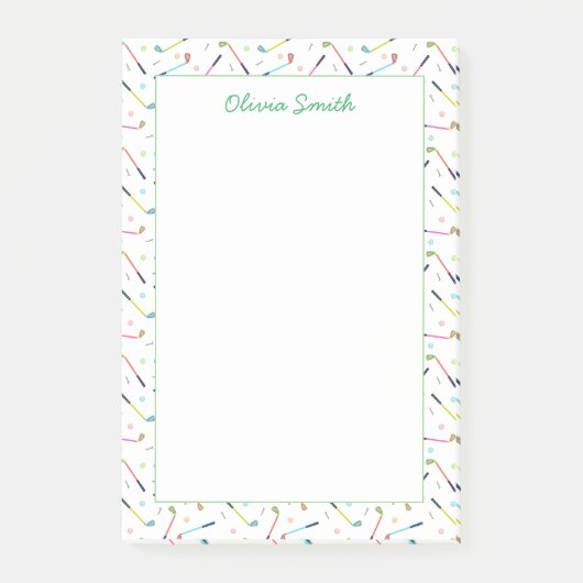 かわいいパーソナライズされたゴルフ柄の女性 ポストイット (正面)