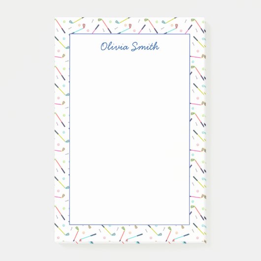 かわいいパーソナライズされたゴルフ柄の女性 ポストイット (正面)