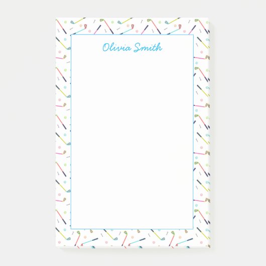 かわいいパーソナライズされたゴルフ柄の女性 ポストイット (正面)