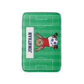 かわいいパーソナライズされたサッカーテディベア(赤) バスマット (正面縦)