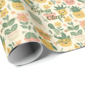 かわいいパーソナライズされたサボテンと多肉性ギフトラップ ラッピングペーパー (ロールコーナー)