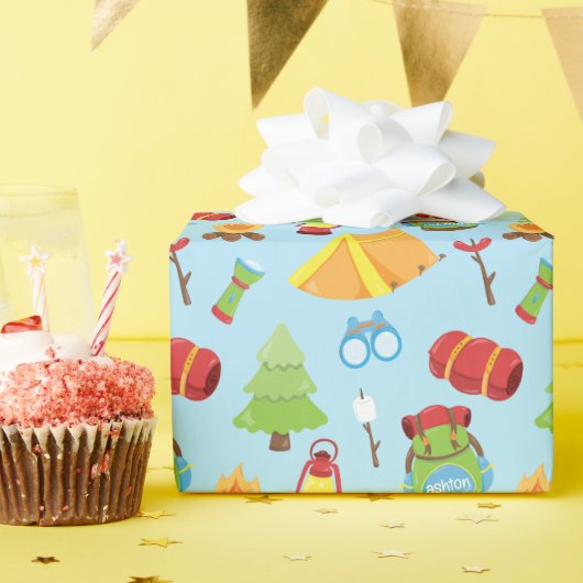 かわいいパーソナライズされたサマーキャンプパターン ラッピングペーパー (誕生日パーティー)