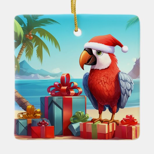 かわいいパーソナライズされたサンタオウムビーチクリスマス セラミックオーナメント (正面)