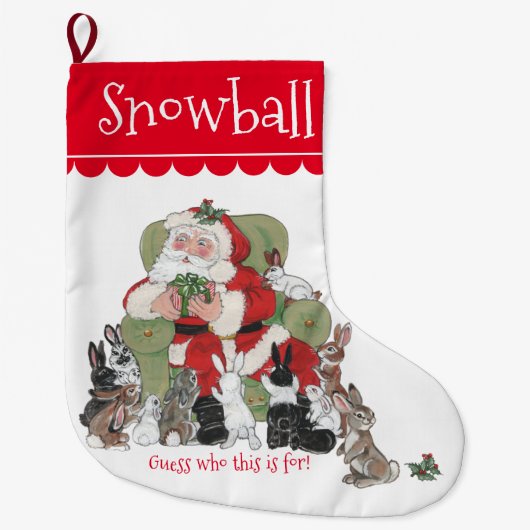 かわいいパーソナライズされたサンタペットバニーラビットクリスマス ラージクリスマスストッキング (正面)