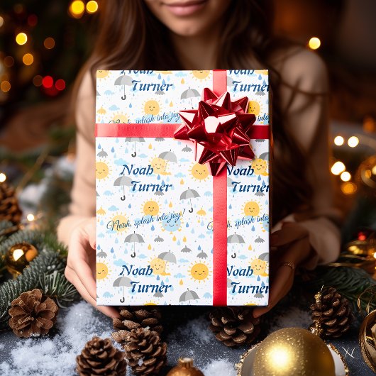 かわいいパーソナライズされたサン&レインギフトラップ子供へ ラッピングペーパー