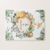 かわいいパーソナライズされたジャングルサファリ動物モノグラム ジグソーパズル (横)