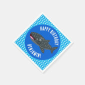 かわいいパーソナライズされたジンベイザメハッピーバースデー スタンダードカクテルナプキン (角)