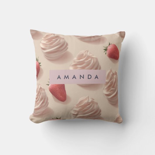 かわいいパーソナライズされたスイートストロベリークリームパステル クッション (正面)