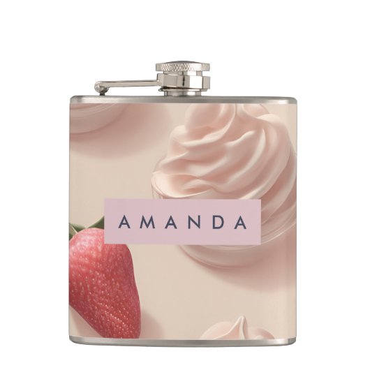 かわいいパーソナライズされたスイートストロベリークリームパステル フラスク (正面)