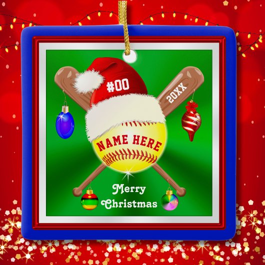 かわいいパーソナライズされたソフトボールクリスマスオーナメント セラミックオーナメント