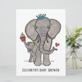 かわいいパーソナライズされたゾウ赤ちゃんシャワー招待状 (スタンド正面)