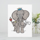かわいいパーソナライズされたゾウ赤ちゃんシャワー招待状 (スタンド正面)