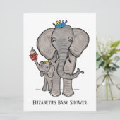 かわいいパーソナライズされたゾウ赤ちゃんシャワー招待状 (スタンド正面)