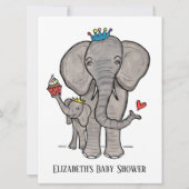 かわいいパーソナライズされたゾウ赤ちゃんシャワー招待状 (正面)