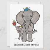 かわいいパーソナライズされたゾウ赤ちゃんシャワー招待状 (正面)