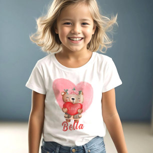 かわいいパーソナライズされたテディハートキッズバレンタインデー Tシャツ