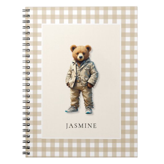 かわいいパーソナライズされたテディベア ノートブック (正面)