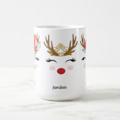 かわいいパーソナライズされたトナカイ顔サンタハットティアラ コーヒーマグカップ (中央)