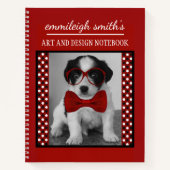 かわいいパーソナライズされたドッググラスブラックレッド水玉模様 ノートブック (正面)