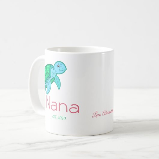 かわいいパーソナライズされたナナウミガメのコーヒーマグ コーヒーマグカップ (正面左)