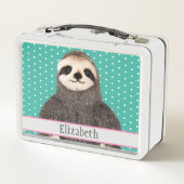 かわいいパーソナライズされたナマケモノ メタルランチボックス (裏面)