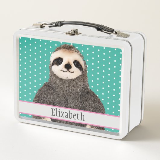 かわいいパーソナライズされたナマケモノ メタルランチボックス (正面)