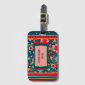 かわいいパーソナライズされたネーム喚起フローラストライプ ラゲッジタグ (正面縦)