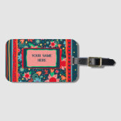 かわいいパーソナライズされたネーム喚起フローラストライプ ラゲッジタグ (正面横)