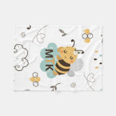 かわいいパーソナライズされたハニービーイエローティール(緑がかった色)グレー フリースブランケット (正面(横))