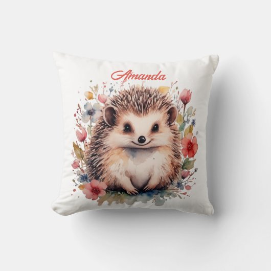 かわいいパーソナライズされたハリネズミの水色 クッション (正面)