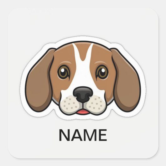 かわいいパーソナライズされたビーグル犬 スクエアシール (正面)