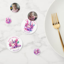 かわいいパーソナライズされたピンクとパープルアクソロトル誕生日