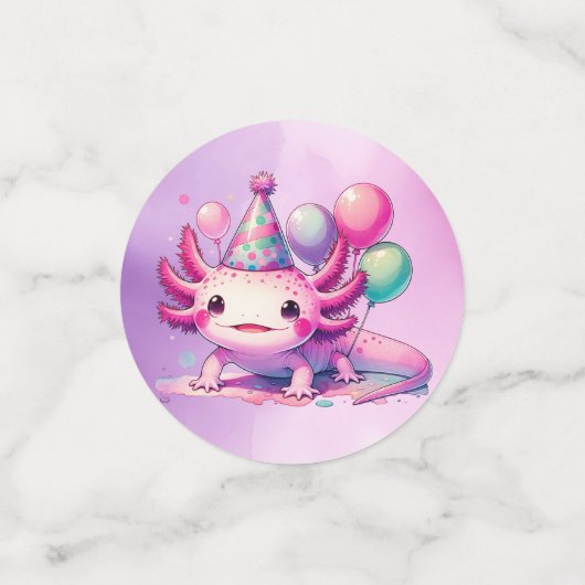 かわいいパーソナライズされたピンクとパープルアクソロトル誕生日 コンフェッティ (スモール正面)