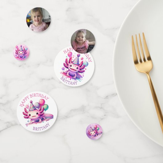 かわいいパーソナライズされたピンクとパープルアクソロトル誕生日 コンフェッティ (グループ)