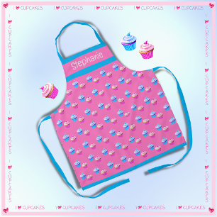 かわいいパーソナライズされたピンクと青のカップケーキ エプロン