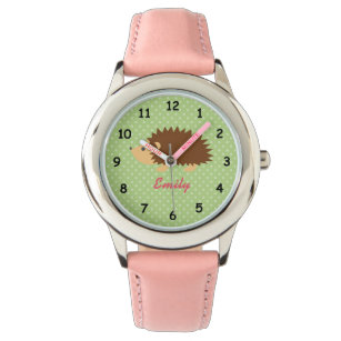 かわいいパーソナライズされたピンクのハリネズミの女の子を見る 腕時計