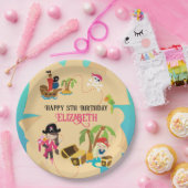 かわいいパーソナライズされたピンクの女の子の海賊誕生日パーティー ペーパープレート (パーティー)