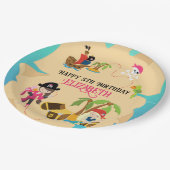 かわいいパーソナライズされたピンクの女の子の海賊誕生日パーティー ペーパープレート (アングル)