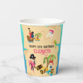 かわいいパーソナライズされたピンクの女の子の海賊誕生日パーティー 紙コップ (裏面)