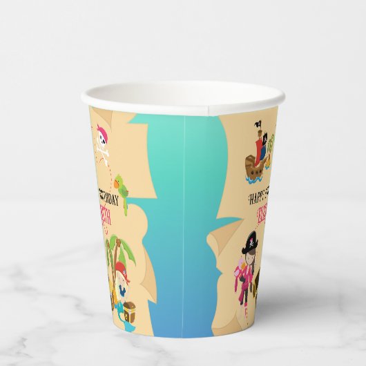 かわいいパーソナライズされたピンクの女の子の海賊誕生日パーティー 紙コップ (右)