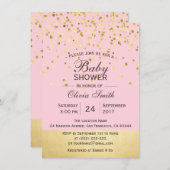 かわいいパーソナライズされたピンクの金ゴールドベビーシャワー招待状 招待状 (正面/裏面)