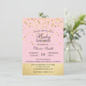かわいいパーソナライズされたピンクの金ゴールドベビーシャワー招待状 招待状 (スタンド正面)