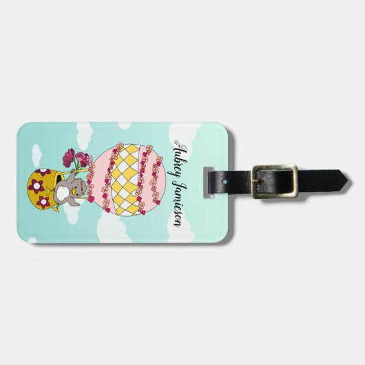 かわいいパーソナライズされたピンクガーリーボホフラワープリンセス ラゲッジタグ (正面横)