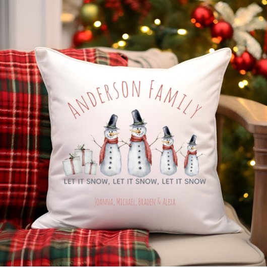 かわいいパーソナライズされたファミリー名雪だるまレット雪 クッション