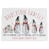 かわいいパーソナライズされたファミリー名雪だるまレット雪 ラージペーパーバッグ (正面)