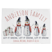 かわいいパーソナライズされたファミリー名雪だるまレット雪 ラージペーパーバッグ (裏面)