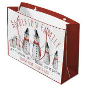 かわいいパーソナライズされたファミリー名雪だるまレット雪 ラージペーパーバッグ (裏面アングル)