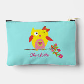かわいいパーソナライズされたフクロウイエローピンクイラストレーション アクセサリーポーチ (裏面)