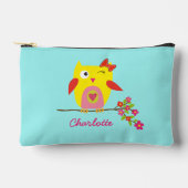 かわいいパーソナライズされたフクロウイエローピンクイラストレーション アクセサリーポーチ (正面)